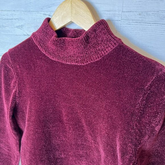 Zara Sweater Womens Size Medium Burgundy Soft Velour Corduroy Like Mock Neck - Picture 7 of 14